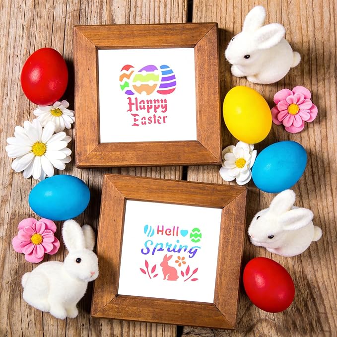 72 Pcs Easter Day Stencils for Painting Set, Reusable Eggs Rabbit Carrot Cute - Image 8