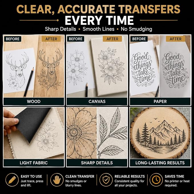 SuFly Carbon Paper for Tracing, 50 Sheets | Black Graphite Transfer Paper for - Image 4