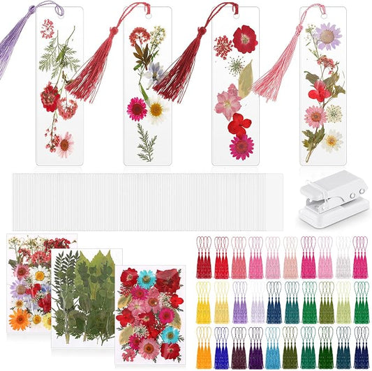 Fuyoooo 376 Pcs Pressed Flowers Bookmark Making Kit, DIY Bookmark Laminating by Liraitoya