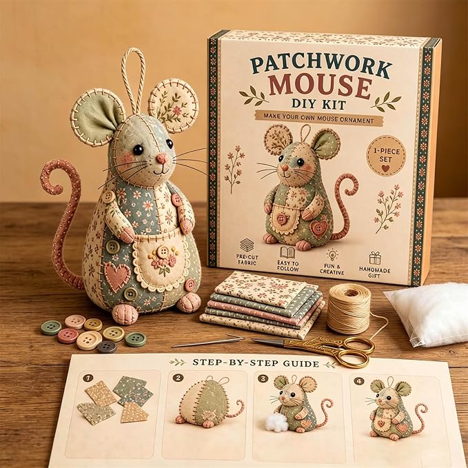 Patchwork Mouse DIY Kit, Handmade Sewing Craft Kit - Image 5
