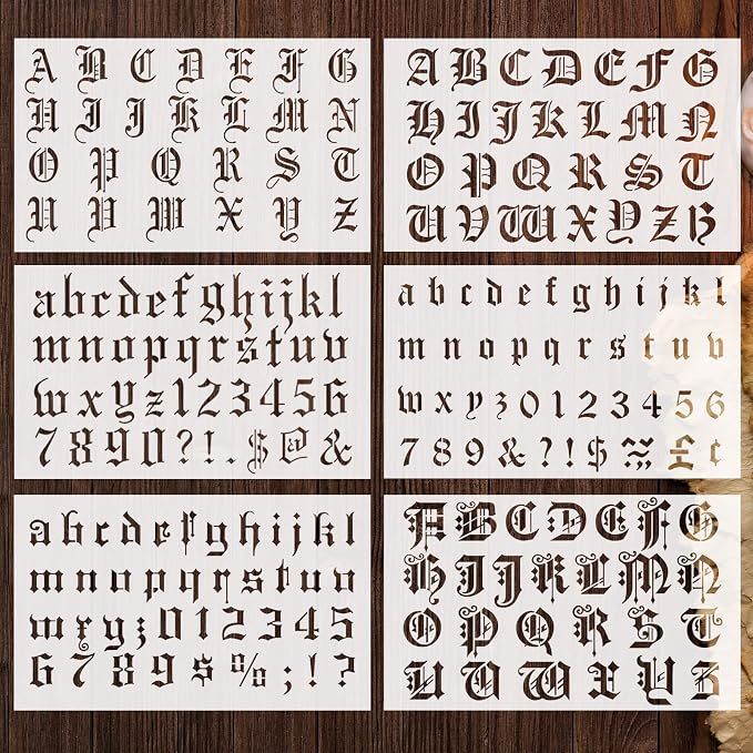 Outus 8 Pieces Letter Stencils Old English Reusable Plastic Calligraphy Letter by Outus