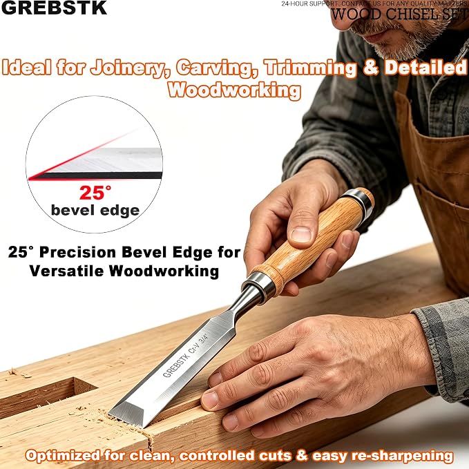 GREBSTK 4-Piece Ultra-Sharp Wood Chisel Set, CR-V Steel Beveled Blades - Image 3