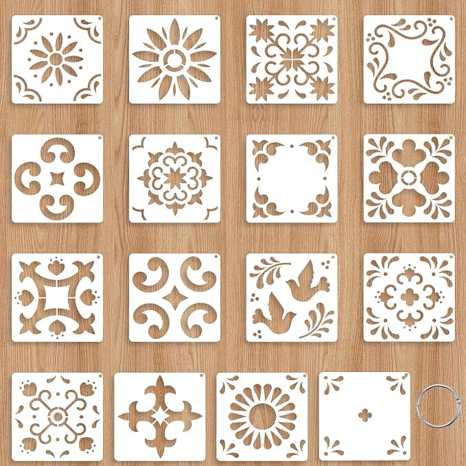 Yuanchu 16 Pack Tile Stencil Set, Reusable Spanish Mexican Talavera Stencils by Unknown