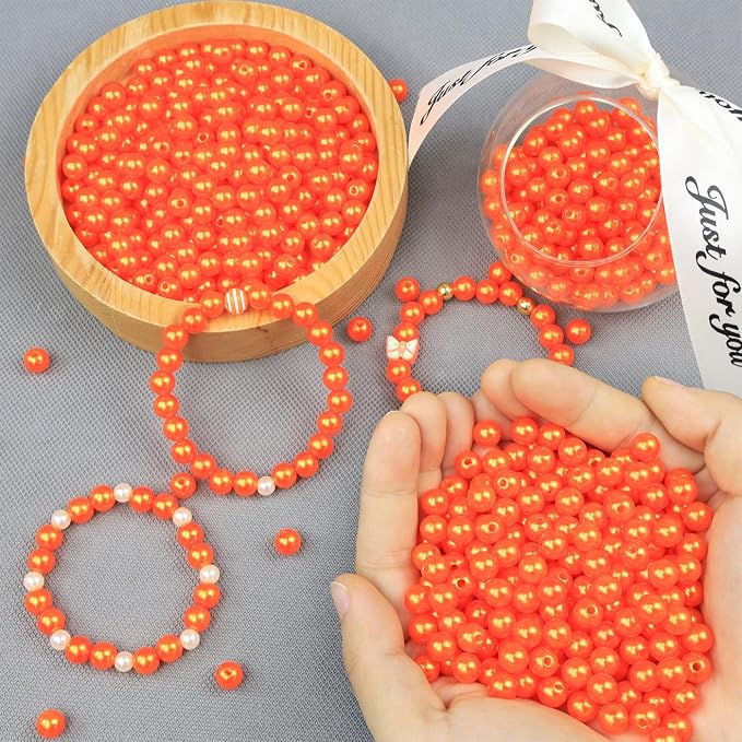 DUQGUHO 8mm Orange Beads for Jewelry Making Plastic Pearl Beads - Image 5