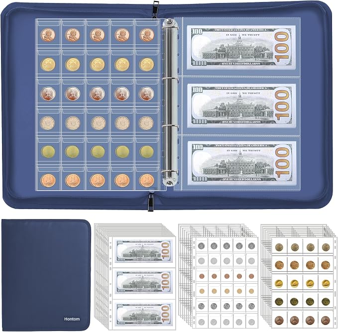 400-Pocket Fireproof Coin Collection Book & 36 Paper Money Organizer Binder | by Hontom