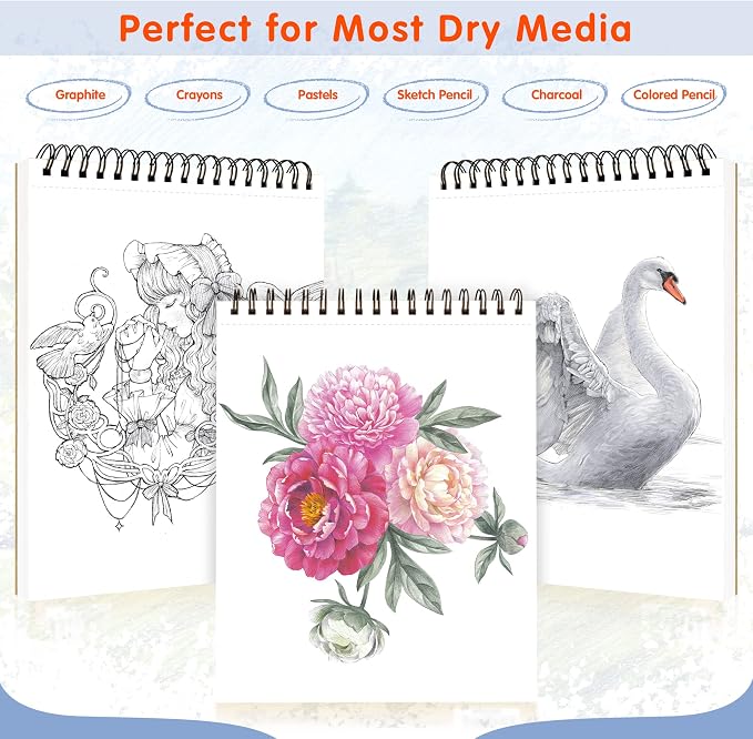 FIXSMITH 9"X12" Sketch Book | 160 Sheets | 2 Pack Sketchbooks | Top Spiral - Image 3