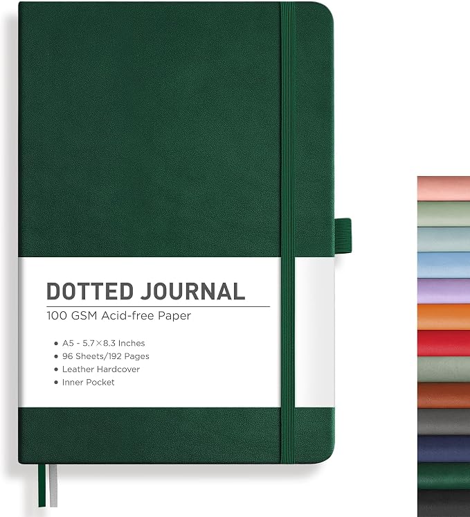 RETTACY Dotted Journal Notebook, 192 Pages, A5 Medium Size | Leather Hardcover by RETTACY