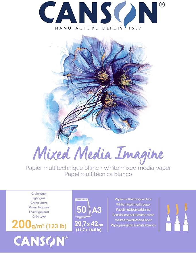 Canson Imagine Mixed Media 200gsm Paper, Natural White, A3 pad Including 50 by Unknown