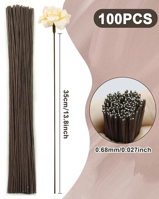 100 PCS FIVEIZERO 26 Gauge Brown Floral Wire Stems - Image 2