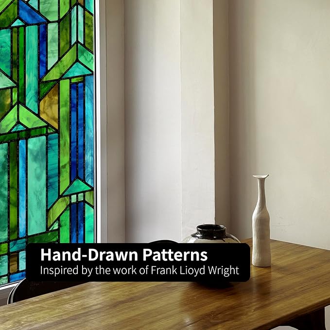 Original Hand Drawn Faux Stained Glass Window Film, Double-Sided Privacy Static - Image 5