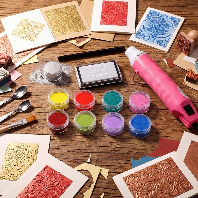 Lanties Embossing Kit with Heat Tool Bundle, 8 x 10ml Embossing Powders - Image 4