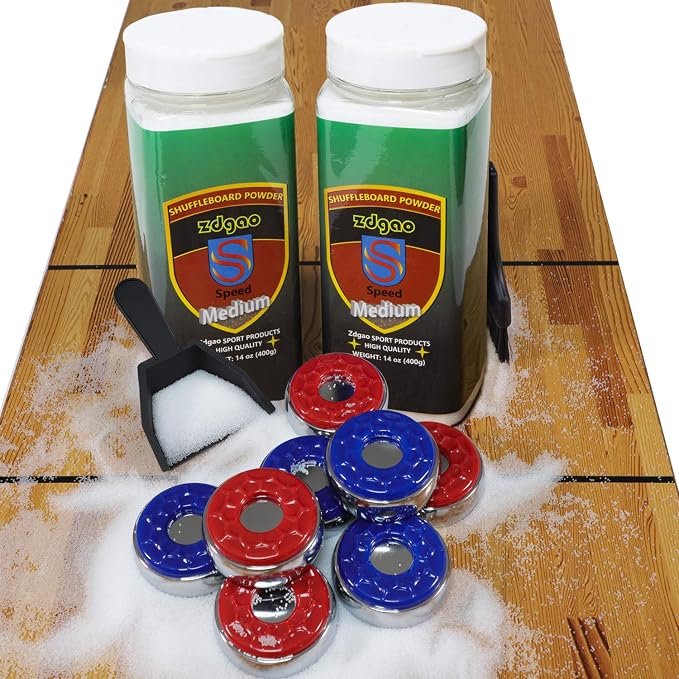 Shuffleboard Pucks w/ 2 Cans Shuffleboard Wax, Mini Dustpan and Brush by YDDSTECHNOLOGYLLC