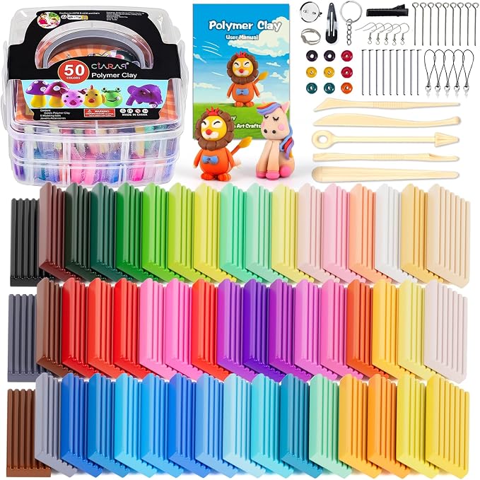 CiaraQ 50-Color Polymer Clay Oven Bake Modeling Kit | 5 sculpting tools by CiaraQ