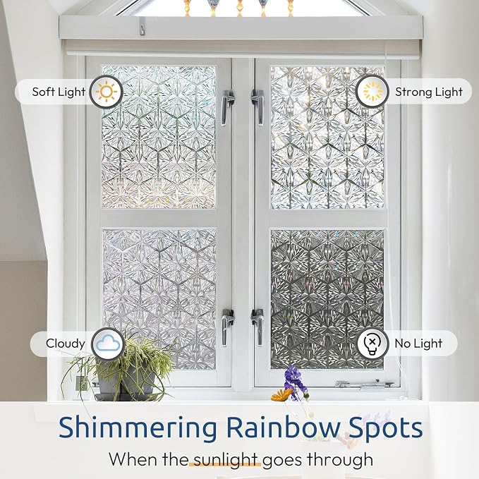 rabbitgoo Window Privacy Film, Diamond Pattern, 17.5" x 157.4" | Stained Glass - Image 3