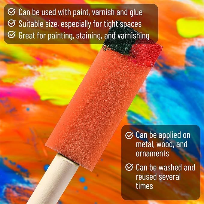 Bates- Foam Paint Brushes with Wood Handle, 1 Inch, 26 Pack, Sponge Brushes - Image 3