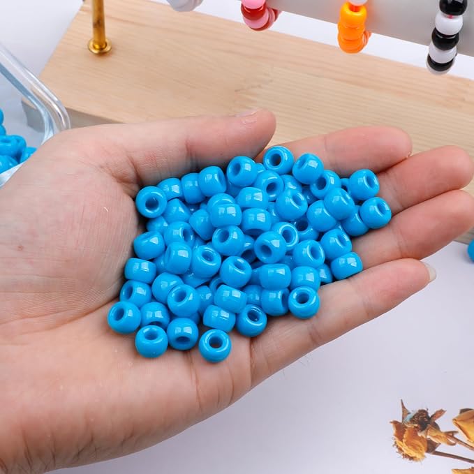 1000Pcs Pony Beads Bracelet 9mm Blue Plastic Barrel Pony Beads - Image 5