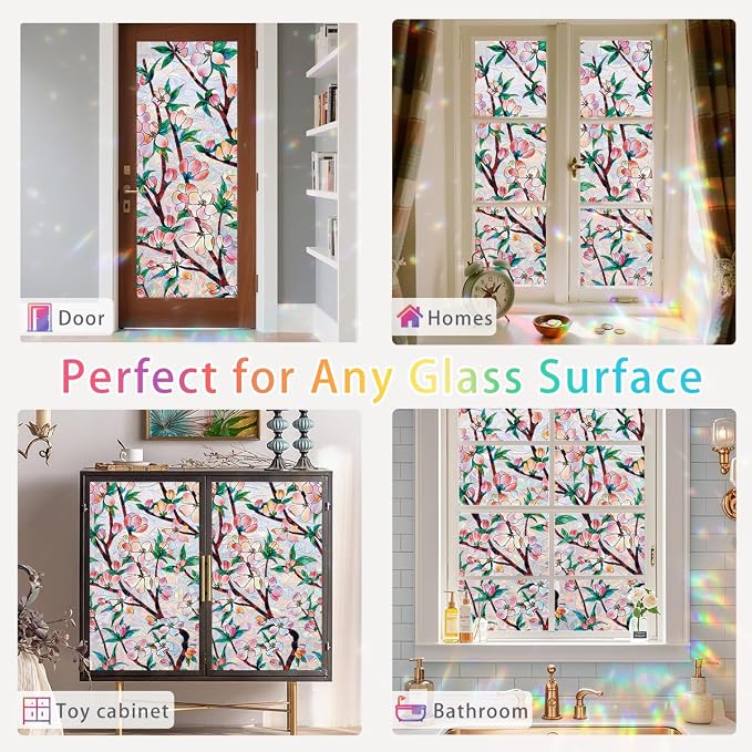 Peach Blossom Stained Glass Window Film Static Cling - Image 7