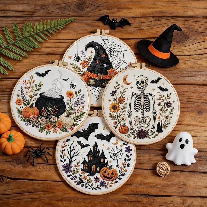 Halloween Embroidery Kit, Pumpkin Cross Stitch Kits, 4 Set Craft Kits - Image 5