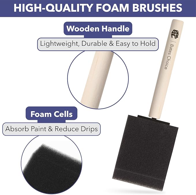 Bates- Foam Paint Brushes, 2 Inch, 16 Pack, Wooden Handle | - Image 4