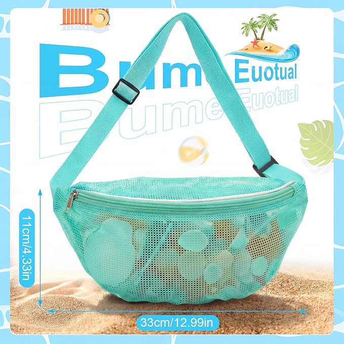 Hsei 2 Pcs Mesh Shell Bags for Beach Shelling Seashell Collecting Fanny Pack - Image 3