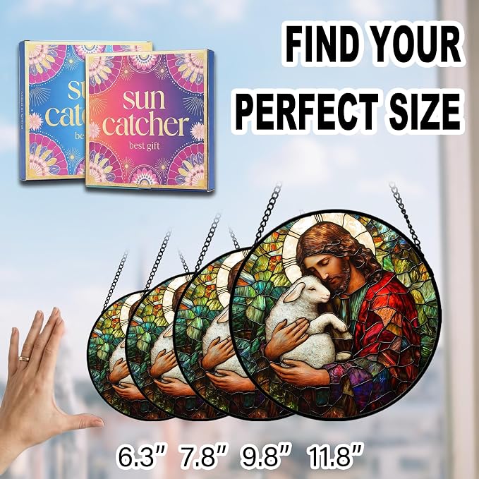Christian Jesus Acrylic Suncatcher Faux Stained Glass Window Hanging 11.8" | - Image 7