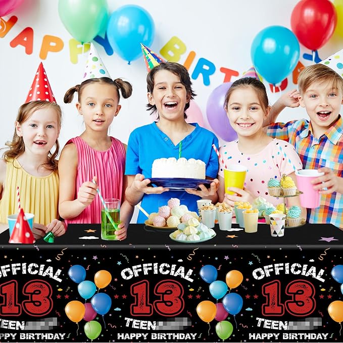 13th Birthday Decorations for Boys Red Black 13th Happy Birthday Tablecloth for - Image 2