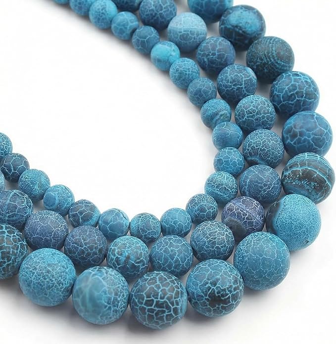 60pcs Deep Blue Frosted Oxidized Natural Gemstone Beads，6mm Round Loose Stone by Yochus