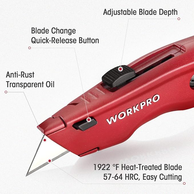 WORKPRO Premium Utility Knife, Retractable All Metal Heavy Duty Box Cutter - Image 2