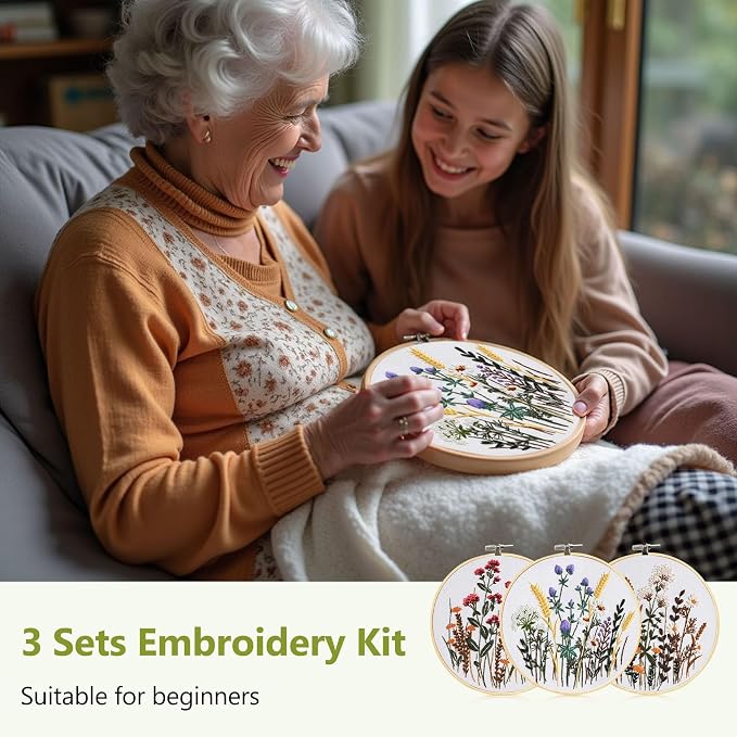 Santune 3 Pack Embroidery Kit for Beginners, Needlepoint Cross Stitch Kits for - Image 5