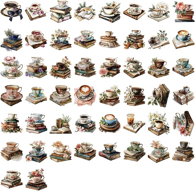 50 Pcs Clear Coffee and Book Aesthetic PET Stickers - Image 5