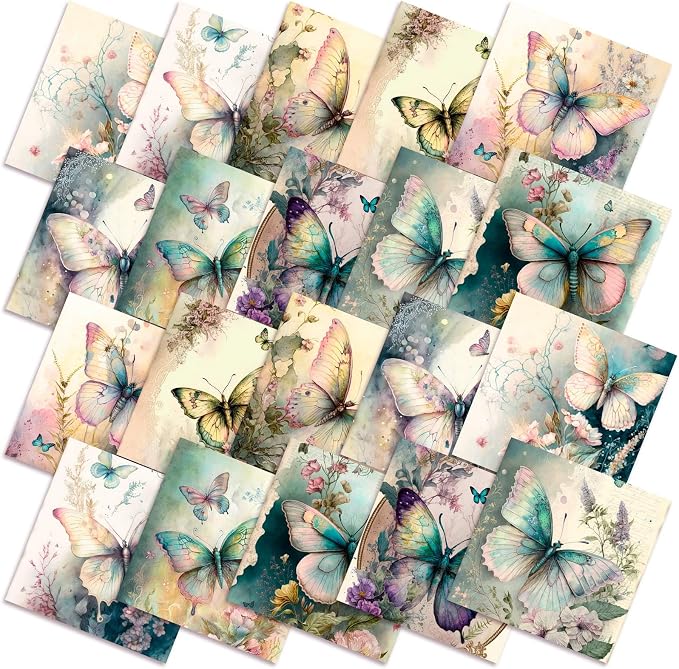 HunnmingRe 20 Pcs 10''x10'' Vintage Butterfly Quilting Fabric Square Spring by HunnmingRe