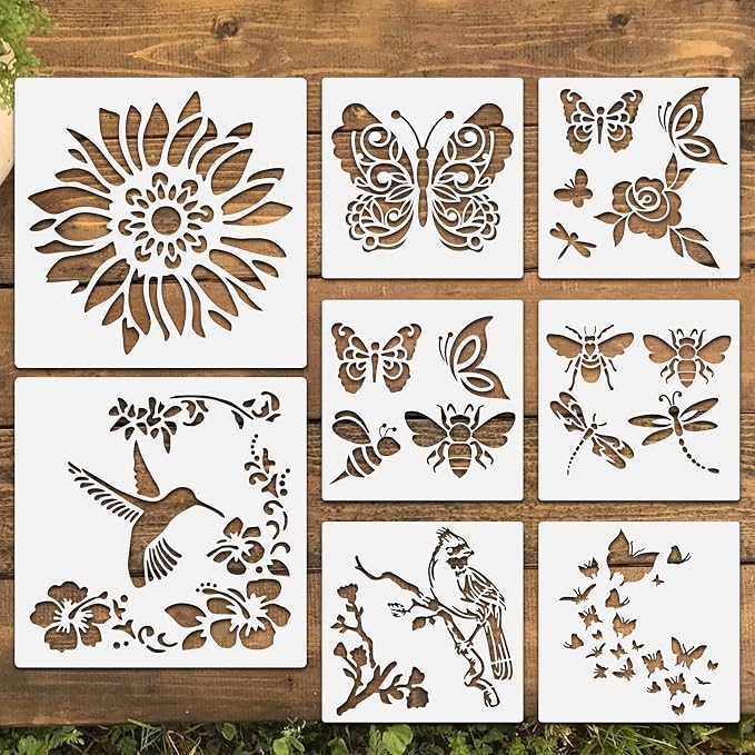 8 Pcs Large Flower Stencils for Painting, 9.84 X 9.84 Inch Flower Stencils for by FRAGRANTGARDEN