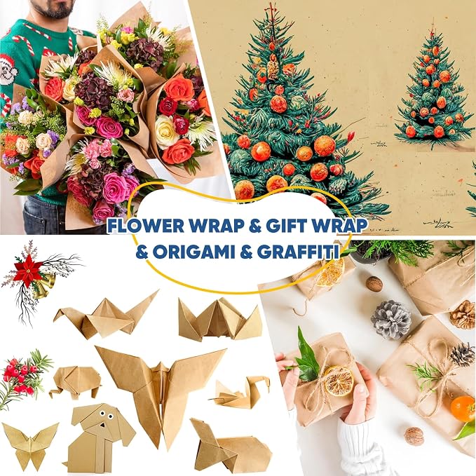 Brown Wrapping Paper, Kraft Paper Roll, Craft Decorative Paper 15" x 450" - Image 5