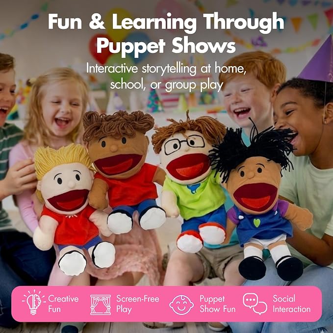 Podzly Hand Puppets for Kids 8 Pack – Plush Multicultural Puppets - Image 2