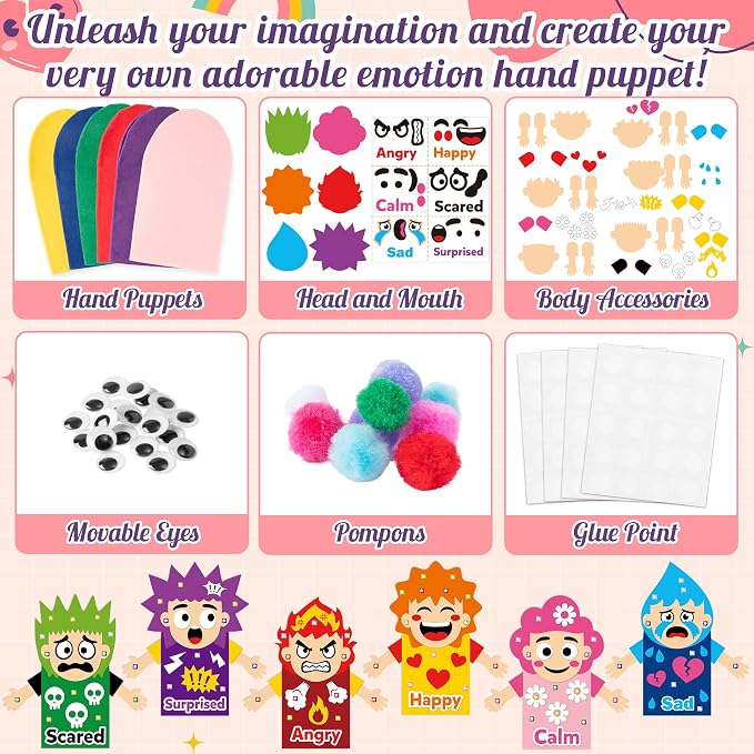 WATINC 6Pcs Hand Puppet Making Kit, Art Craft Felt Sock Puppet Toys, Creative - Image 3