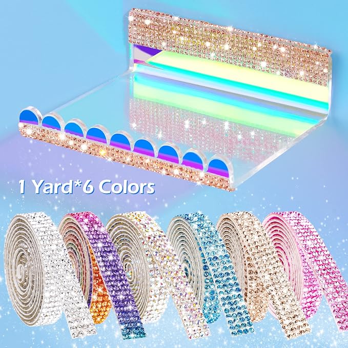 NiArt Self Adhesive Crystal Rhinestone Diamond Ribbon 6 Rolls, 0.9cm Wide Total - Image 2