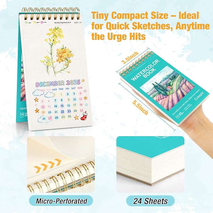 2-Pack Small Watercolor Sketchbook, 3.5" x5.5”, Spiral Bound - Image 2