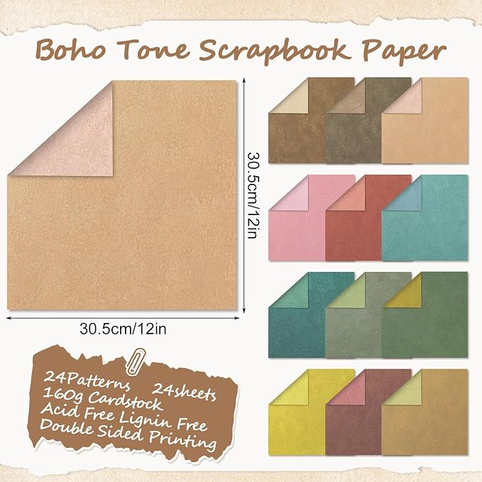 24 Sheets Scrapbook Paper 12x12 IN Double-Sided Boho Patterned Craft Paper | - Image 2