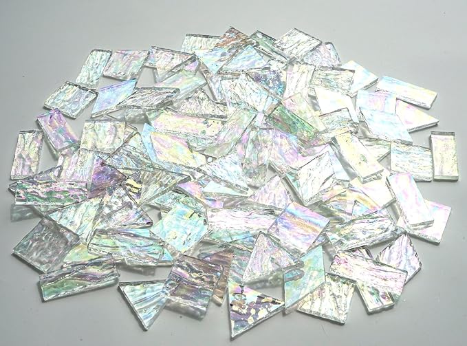 Iridescent Textured Cathedral Glass Mosaic Tiles, 200g Transparent Stained by Unknown