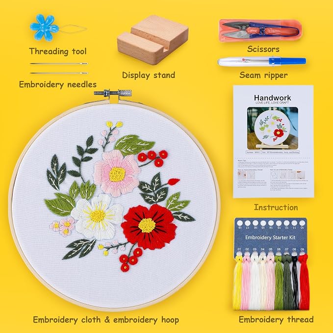 BERYA Embroidery Kit for Beginners, Flowers and Leaves Embroidery Practice Kit - Image 2