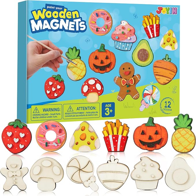 JOYIN 12 pcs Wooden Magnets, Painting Craft by JOYIN