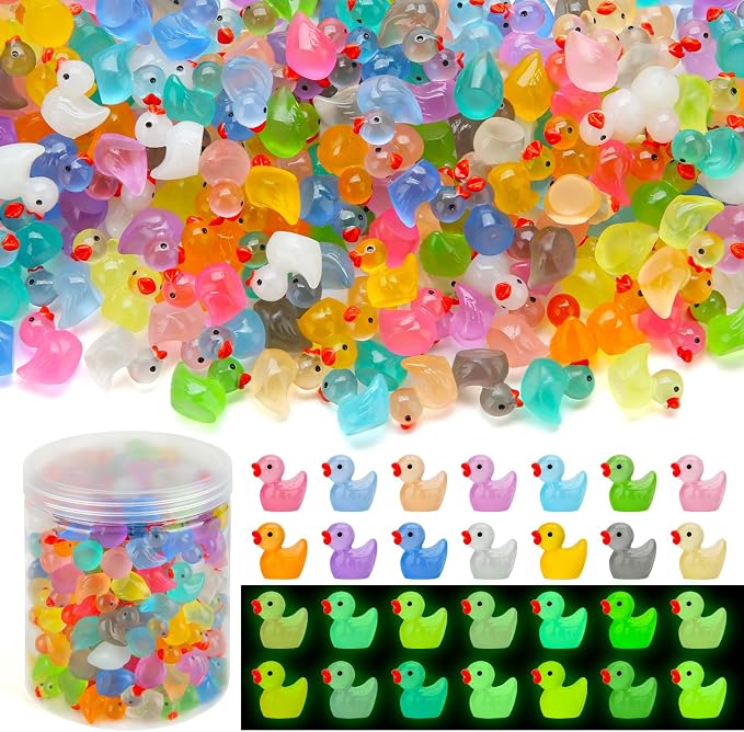 GWAHSA 240pcs Luminous Mini Resin Ducks, Tiny Animals Bulk Glow in The Dark by GWAHSA