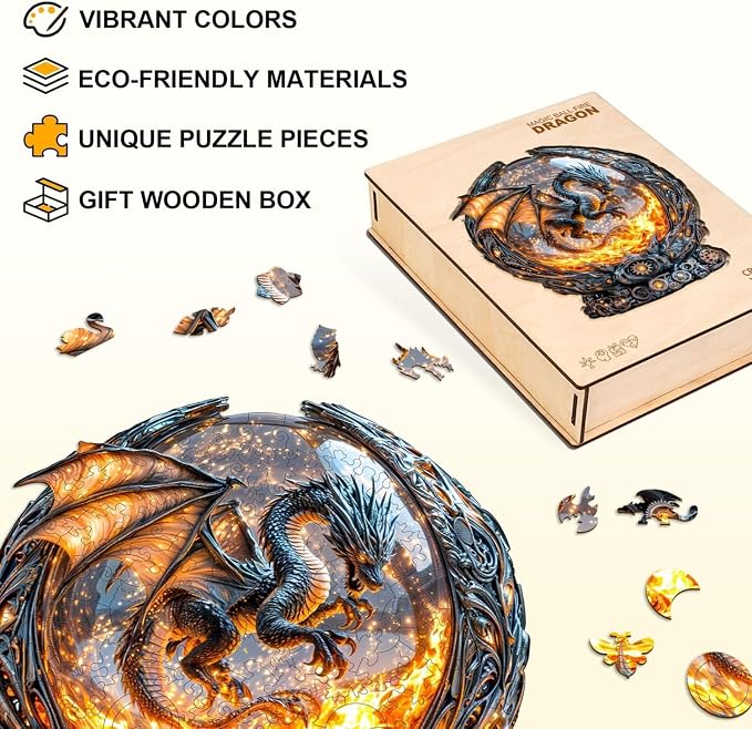 Magic Ball Fire Dragon Puzzles Adults Gifts Wooden 180 Pieces 11.4 * 10.5in - Image 2