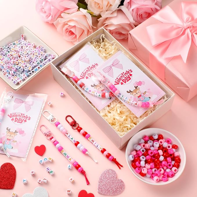Suncalla 984 Pcs 24 Set Valentines Crafts Keychain Bead DIY Making Kit Gift | - Image 3
