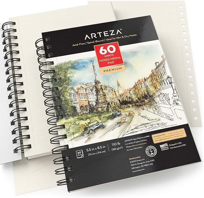 ARTEZA Mixed Media Sketchbook, 5.5 x 8.5 Inches, 60 Sheets, Micro-Perforated - Image 7