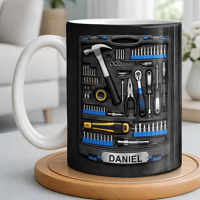 Personalized Tool Mug for Men, Custom Name Dad Coffee Mug, Handyman Tools - Image 3