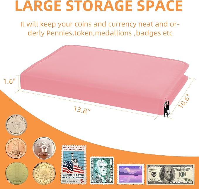 400-Pocket Fireproof Coin Collection Book & 36 Paper Money Organizer Binder | - Image 4