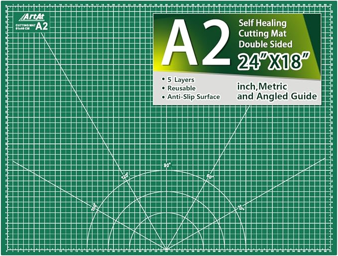 ArtAt Self Healing Cutting Mat: 18″x 24″ Green Double Sided, Non-Slip 5 Layers by ArtAt