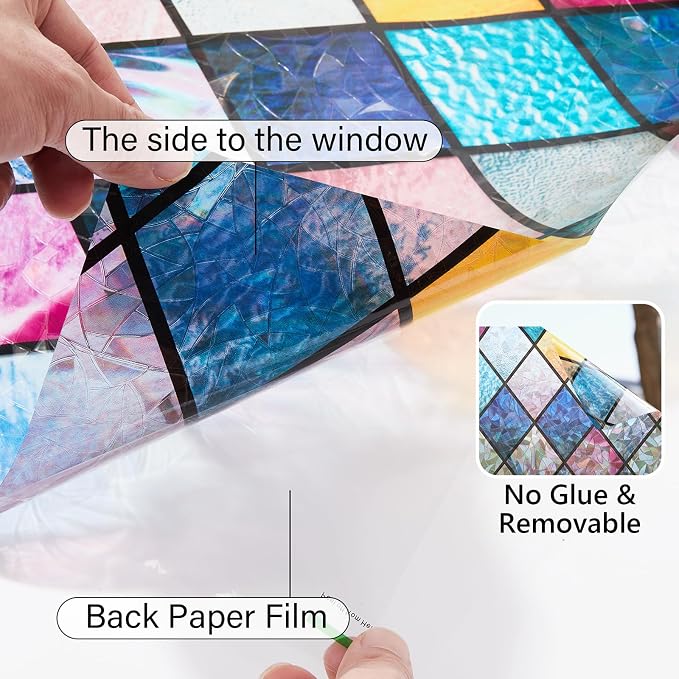 Window Privacy Film Stained Glass 35.4" x 157.4" Rainbow | Static cling – no - Image 5