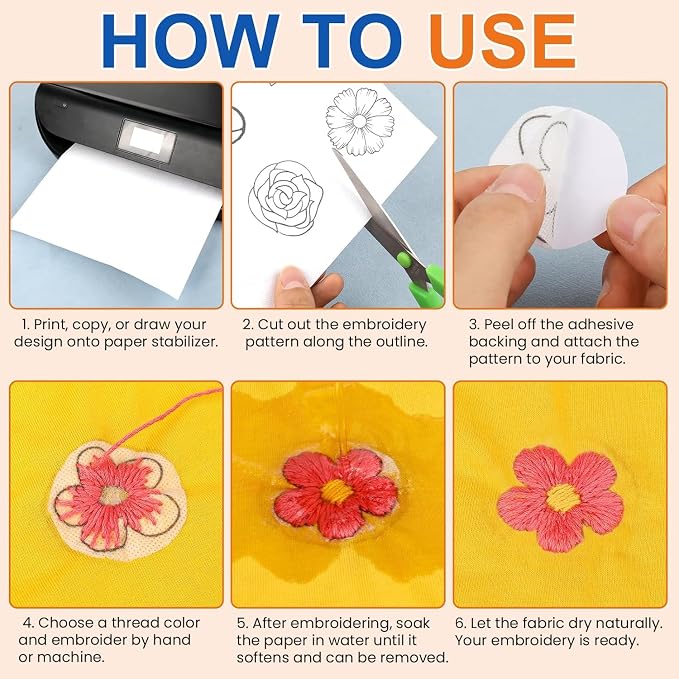 FURWEY 36PCS 8.5"x11" Wash Away Embroidery Stabilizer – Self Adhesive & - Image 8